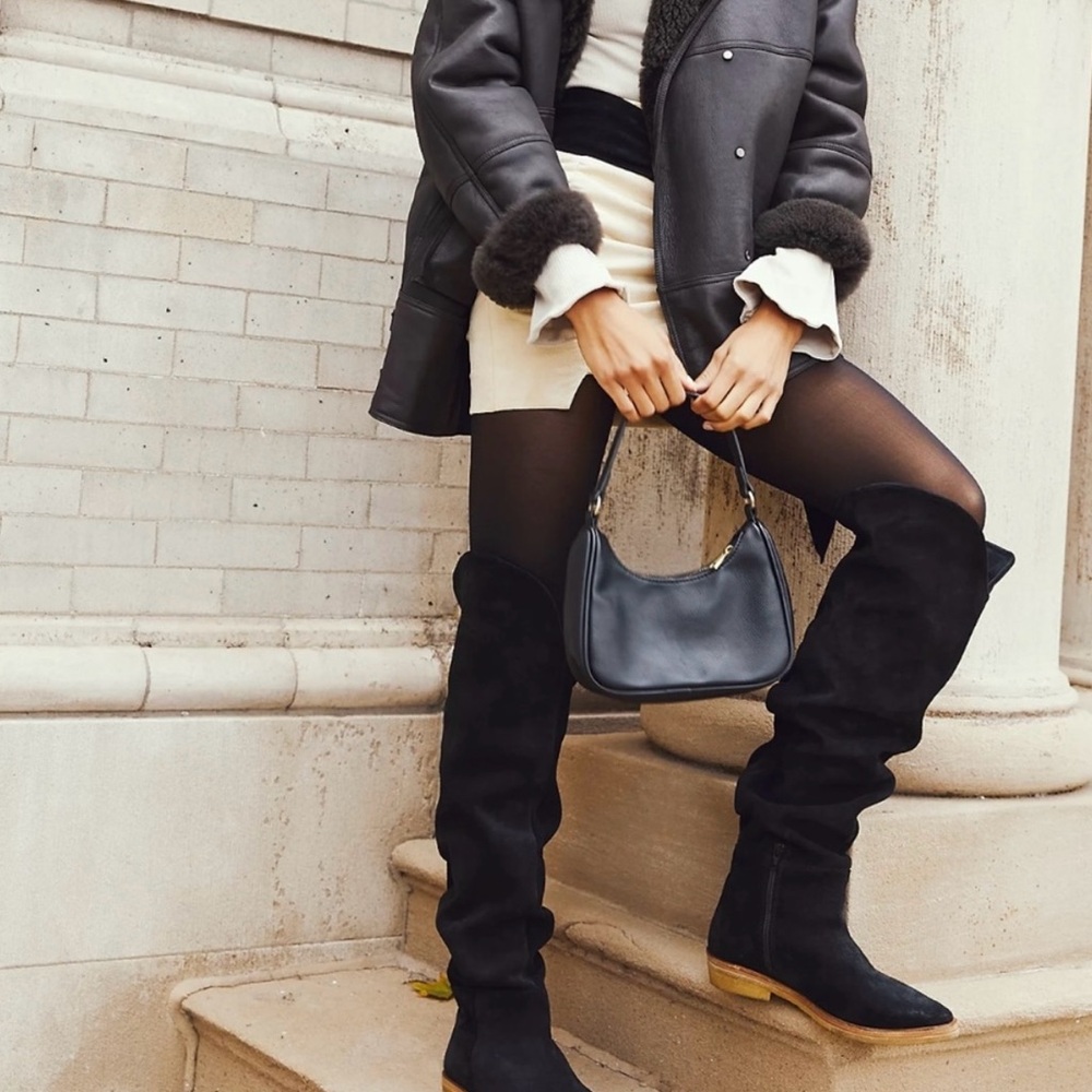 Free People Banks Over the Knee Black Suede Boot